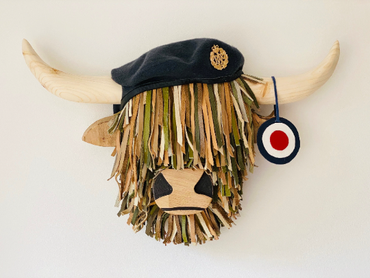 Wall Mounted Military Highland Cow Head